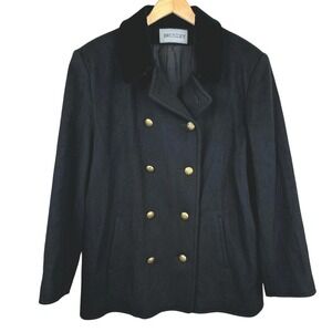 Vintage Bromley Wool Blend Peacoat Velvet Collar Black Size 12 Structured